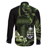 Green Hafa Adai Guam Family Matching Off The Shoulder Long Sleeve Dress and Hawaiian Shirt Chamorro Latte Stone Hand With Plumeria LT14 - Polynesian Pride