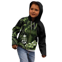 Green Hafa Adai Guam Kid Hoodie Chamorro Latte Stone Hand With Plumeria