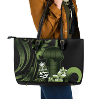 Green Hafa Adai Guam Leather Tote Bag Chamorro Latte Stone Hand With Plumeria