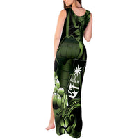 Green Hafa Adai Guam Tank Maxi Dress Chamorro Latte Stone Hand With Plumeria