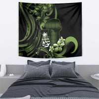 Green Hafa Adai Guam Tapestry Chamorro Latte Stone Hand With Plumeria