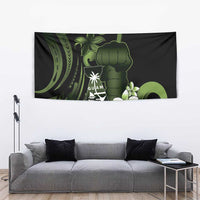 Green Hafa Adai Guam Tapestry Chamorro Latte Stone Hand With Plumeria