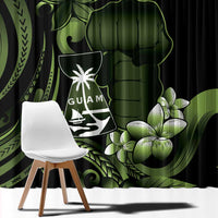 Green Hafa Adai Guam Window Curtain Chamorro Latte Stone Hand With Plumeria