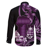 Purple Hafa Adai Guam Family Matching Off Shoulder Maxi Dress and Hawaiian Shirt Chamorro Latte Stone Hand With Plumeria