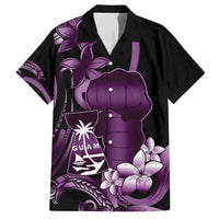 Purple Hafa Adai Guam Family Matching Short Sleeve Bodycon Dress and Hawaiian Shirt Chamorro Latte Stone Hand With Plumeria