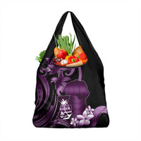 Purple Hafa Adai Guam Grocery Bag Chamorro Latte Stone Hand With Plumeria