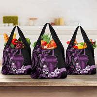Purple Hafa Adai Guam Grocery Bag Chamorro Latte Stone Hand With Plumeria