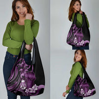 Purple Hafa Adai Guam Grocery Bag Chamorro Latte Stone Hand With Plumeria