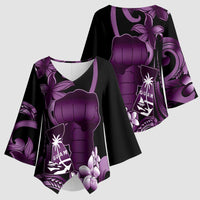 Purple Hafa Adai Guam Kimono Sleeve Blouse Chamorro Latte Stone Hand With Plumeria - Polynesian Pride