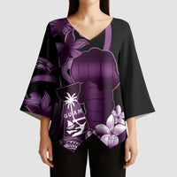 Purple Hafa Adai Guam Kimono Sleeve Blouse Chamorro Latte Stone Hand With Plumeria - Polynesian Pride
