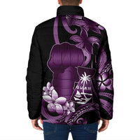 Purple Hafa Adai Guam Padded Jacket Chamorro Latte Stone Hand With Plumeria - Polynesian Pride