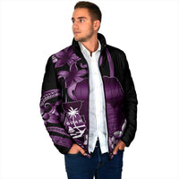 Purple Hafa Adai Guam Padded Jacket Chamorro Latte Stone Hand With Plumeria - Polynesian Pride