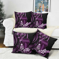 Purple Hafa Adai Guam Pillow Cover Chamorro Latte Stone Hand With Plumeria - Polynesian Pride