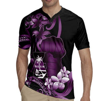 Purple Hafa Adai Guam Rugby Jersey Chamorro Latte Stone Hand With Plumeria