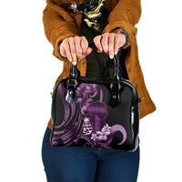 Purple Hafa Adai Guam Shoulder Handbag Chamorro Latte Stone Hand With Plumeria