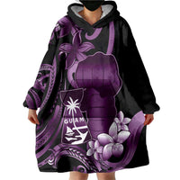Purple Hafa Adai Guam Wearable Blanket Hoodie Chamorro Latte Stone Hand With Plumeria
