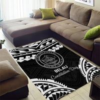 Palau Constitution Day Area Rug Belau Seal With Polynesian Pattern - Black