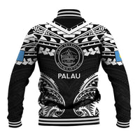 Palau Constitution Day Baseball Jacket Belau Seal With Polynesian Pattern - Black