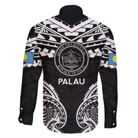 Palau Constitution Day Family Matching Long Sleeve Bodycon Dress and Hawaiian Shirt Belau Seal With Polynesian Pattern - Black