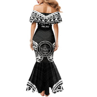 Palau Constitution Day Family Matching Mermaid Dress and Hawaiian Shirt Belau Seal With Polynesian Pattern - Black