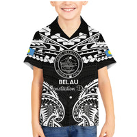 Palau Constitution Day Family Matching Mermaid Dress and Hawaiian Shirt Belau Seal With Polynesian Pattern - Black