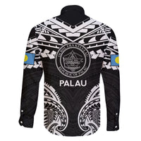 Palau Constitution Day Family Matching Off Shoulder Maxi Dress and Hawaiian Shirt Belau Seal With Polynesian Pattern - Black