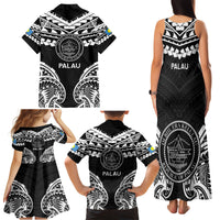 Palau Constitution Day Family Matching Tank Maxi Dress and Hawaiian Shirt Belau Seal With Polynesian Pattern - Black