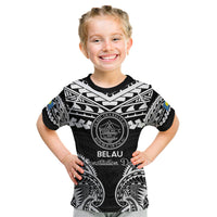 Palau Constitution Day Kid T Shirt Belau Seal With Polynesian Pattern - Black