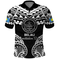 Palau Constitution Day Polo Shirt Belau Seal With Polynesian Pattern - Black