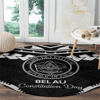 Palau Constitution Day Round Carpet Belau Seal With Polynesian Pattern - Black