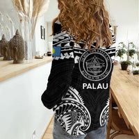 Palau Constitution Day Women Casual Shirt Belau Seal With Polynesian Pattern - Black