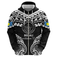 Palau Constitution Day Zip Hoodie Belau Seal With Polynesian Pattern - Black
