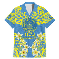 Palau Constitution Day Family Matching Mermaid Dress and Hawaiian Shirt Belau Seal With Frangipani Polynesian Pattern - Blue