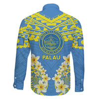 Palau Constitution Day Family Matching Short Sleeve Bodycon Dress and Hawaiian Shirt Belau Seal With Frangipani Polynesian Pattern - Blue