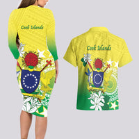Cook Islands Independence Day Couples Matching Long Sleeve Bodycon Dress and Hawaiian Shirt Kuki Airani Tiare Maori Polynesian Pattern - Green LT14 - Polynesian Pride