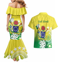 Cook Islands Independence Day Couples Matching Mermaid Dress and Hawaiian Shirt Kuki Airani Tiare Maori Polynesian Pattern - Green LT14 - Polynesian Pride