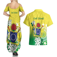 Cook Islands Independence Day Couples Matching Summer Maxi Dress and Hawaiian Shirt Kuki Airani Tiare Maori Polynesian Pattern - Green