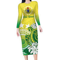 Cook Islands Independence Day Family Matching Long Sleeve Bodycon Dress and Hawaiian Shirt Kuki Airani Tiare Maori Polynesian Pattern - Green