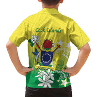 Cook Islands Independence Day Family Matching Off Shoulder Short Dress and Hawaiian Shirt Kuki Airani Tiare Maori Polynesian Pattern - Green