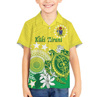 Cook Islands Independence Day Family Matching Off Shoulder Short Dress and Hawaiian Shirt Kuki Airani Tiare Maori Polynesian Pattern - Green