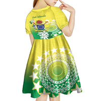 Cook Islands Independence Day Kid Short Sleeve Dress Kuki Airani Tiare Maori Polynesian Pattern - Green
