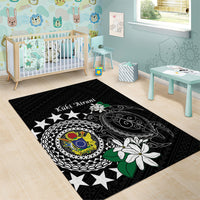Cook Islands Independence Day Area Rug Kuki Airani Tiare Maori Polynesian Pattern - Black