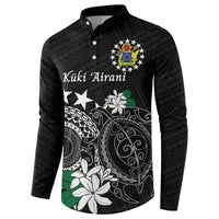 Cook Islands Independence Day Button Sweatshirt Kuki Airani Tiare Maori Polynesian Pattern - Black