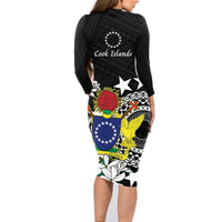 Cook Islands Independence Day Family Matching Long Sleeve Bodycon Dress and Hawaiian Shirt Kuki Airani Tiare Maori Polynesian Pattern - Black LT14 - Polynesian Pride