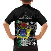 Cook Islands Independence Day Family Matching Off Shoulder Short Dress and Hawaiian Shirt Kuki Airani Tiare Maori Polynesian Pattern - Black LT14 - Polynesian Pride