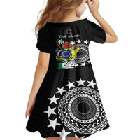 Cook Islands Independence Day Family Matching Off Shoulder Short Dress and Hawaiian Shirt Kuki Airani Tiare Maori Polynesian Pattern - Black LT14 - Polynesian Pride