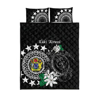 Cook Islands Independence Day Quilt Bed Set Kuki Airani Tiare Maori Polynesian Pattern - Black