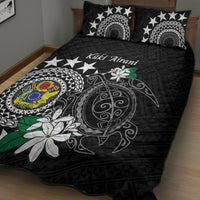 Cook Islands Independence Day Quilt Bed Set Kuki Airani Tiare Maori Polynesian Pattern - Black
