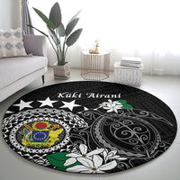 Cook Islands Independence Day Round Carpet Kuki Airani Tiare Maori Polynesian Pattern - Black