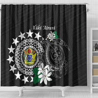 Cook Islands Independence Day Shower Curtain Kuki Airani Tiare Maori Polynesian Pattern - Black